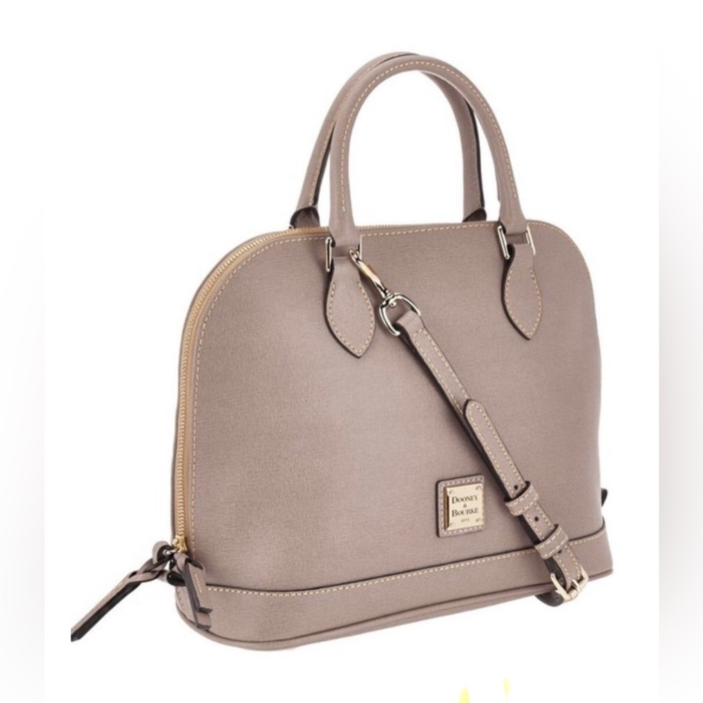 Dooney & Bourke Saffiano Leather Zip Top Satchel Taupe NWT!